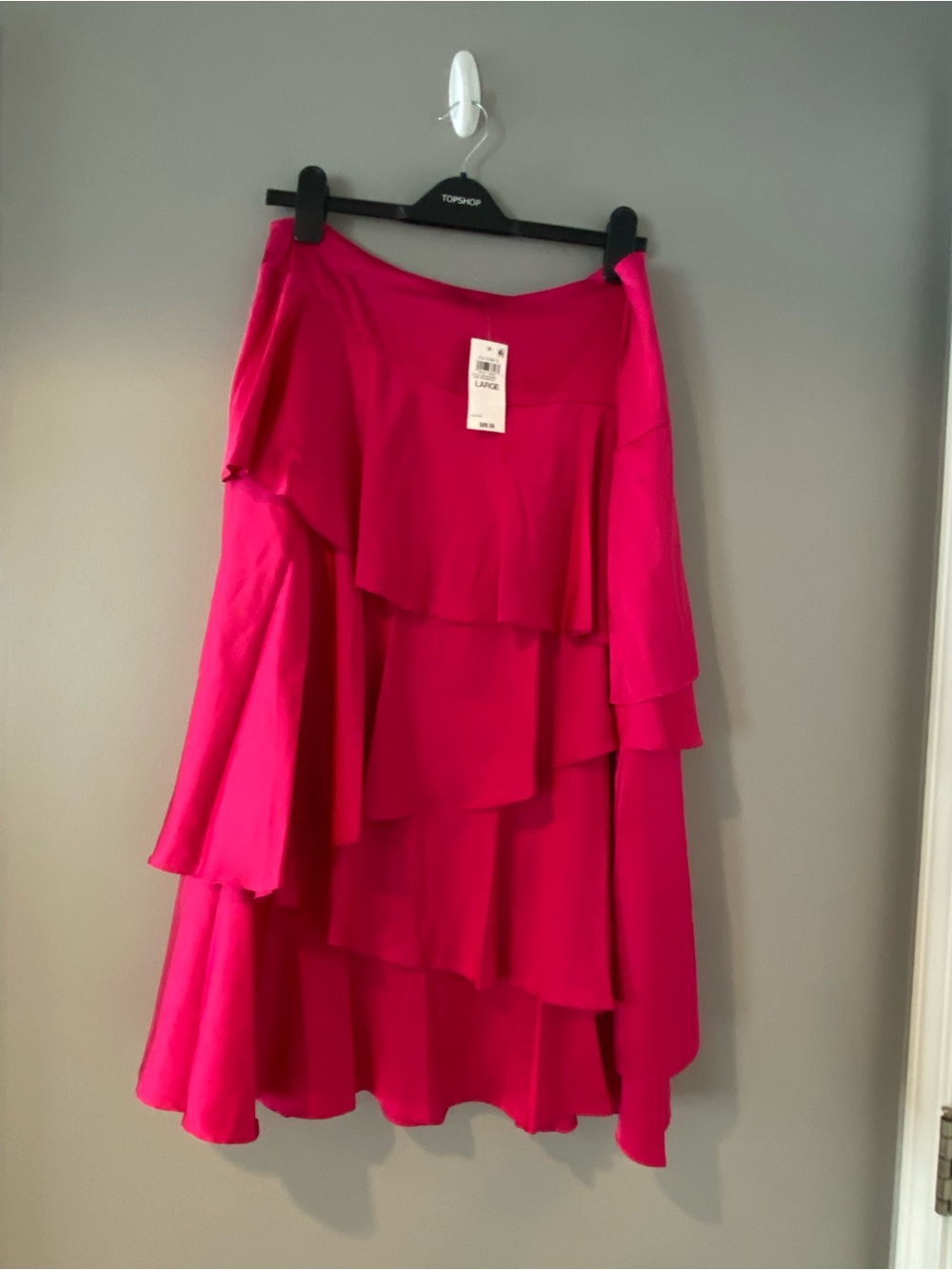 Topshop Hot Pink Tiered Ruffle A-Line Skirt